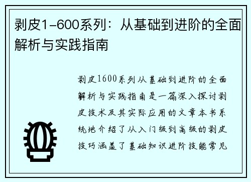 剥皮1-600系列：从基础到进阶的全面解析与实践指南
